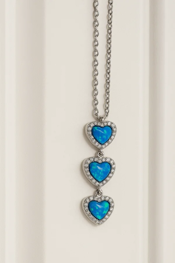 Pendant silver 925 with 3 hearts. Opal & Zirconia