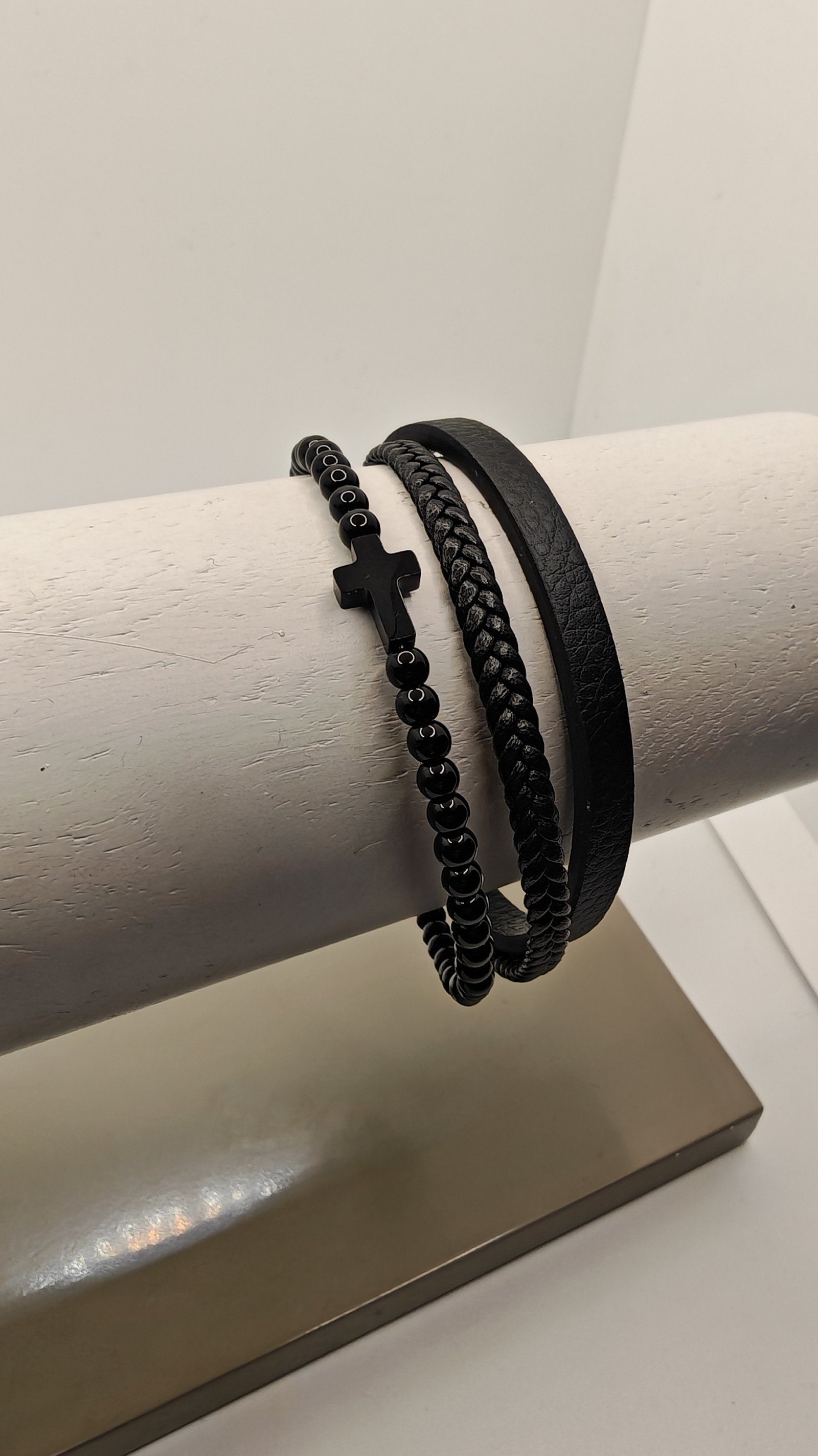 Vintage Style Classic Style 316L Stainless Steel Pu Leather Geometric Woven Chain Men Cord & Leather Bracelets