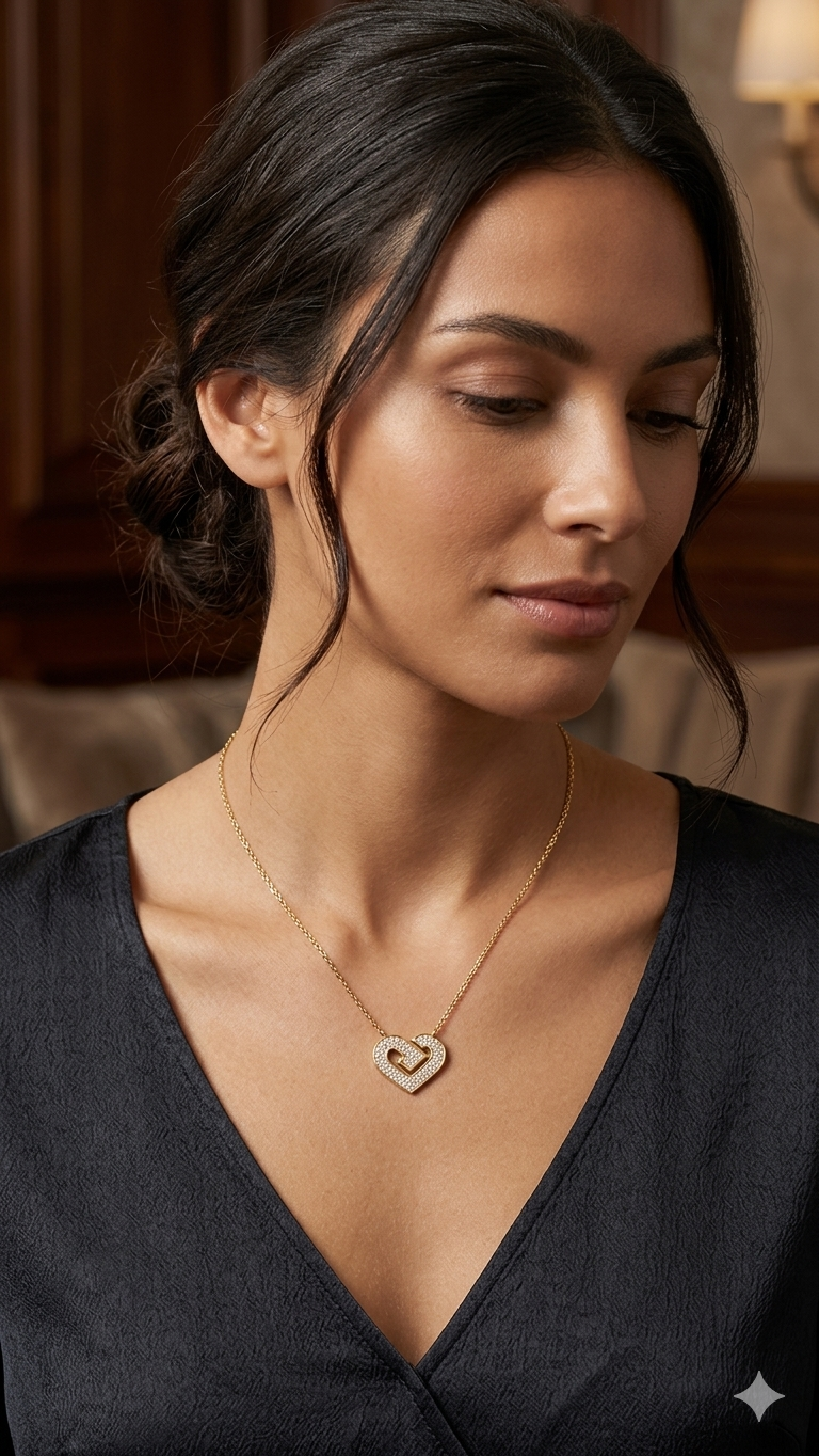 Sterling Silver Heart Necklace With CZ Accent